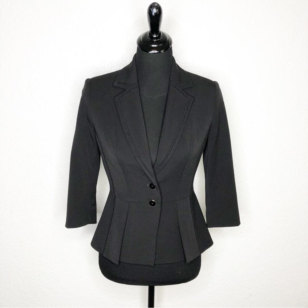 WHBM black button front eyelet trim blazer jacket size‎ 00